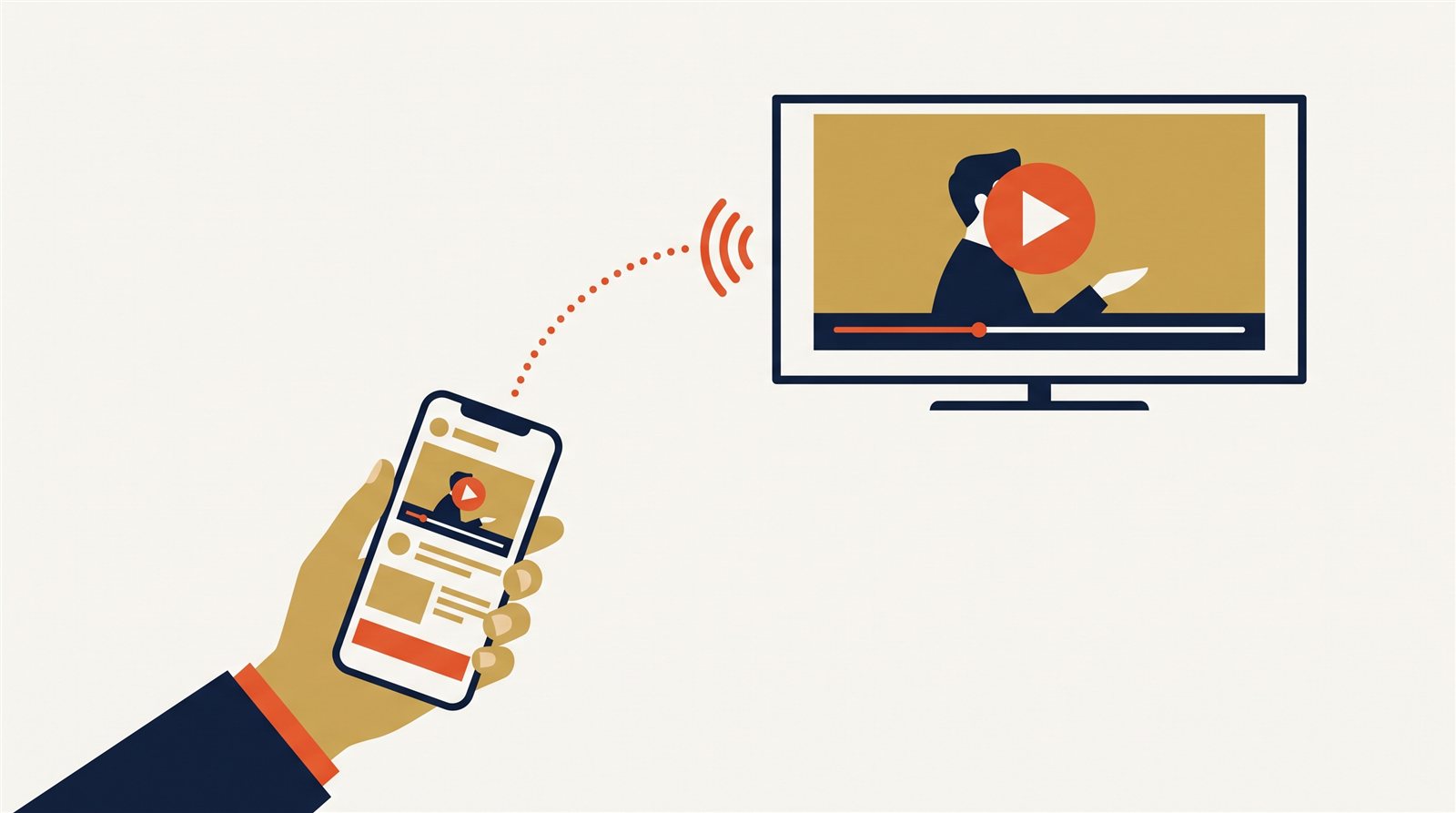 スマートフォンからテレビへ映像をワイヤレスで飛ばすキャストの概念図解