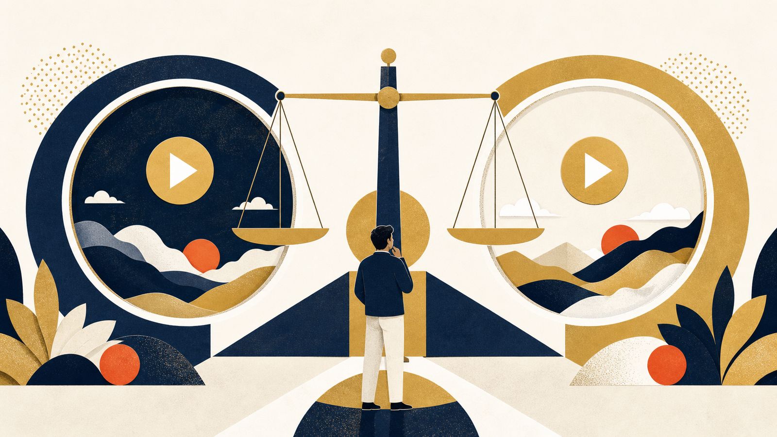 二つの動画サービスを同じ天秤で比較する様子を表したイラスト